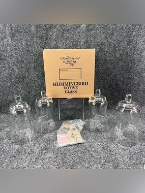 Vintage Home Interiors Set Of 4 Clear Glass Hummingbird Votive Cups NIB 1180 DI
